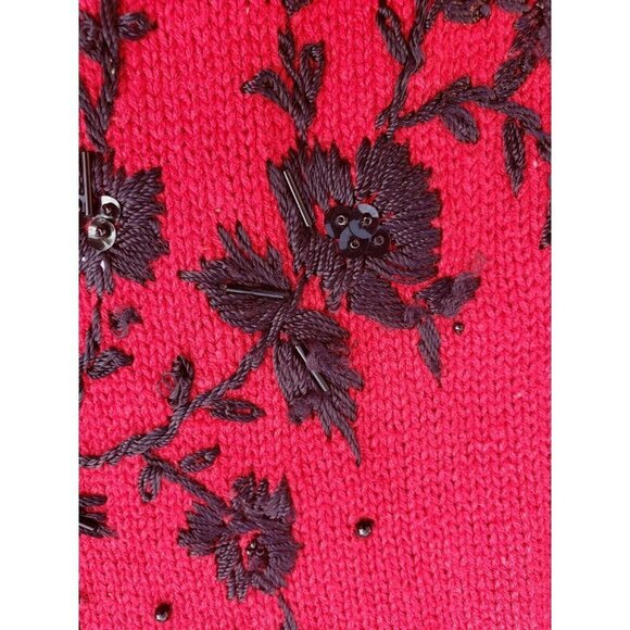 SOLD Vintage Christmas Holiday Sweater 2X Plus Beads Embroidered Party Ugly - Picture 4 of 8